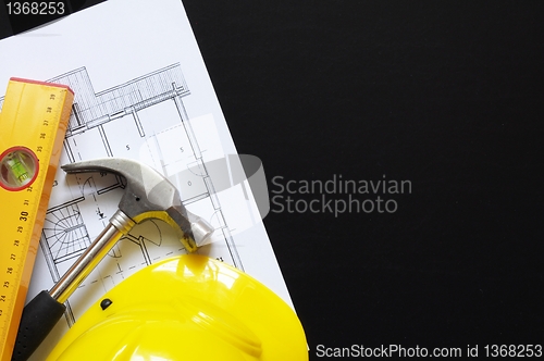 Image of hard hat and tool