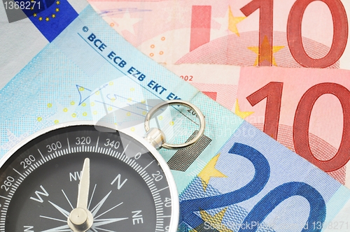 Image of euro money and compass