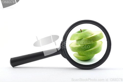 Image of magnifying glass and apple