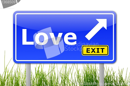 Image of blue road sign with word love