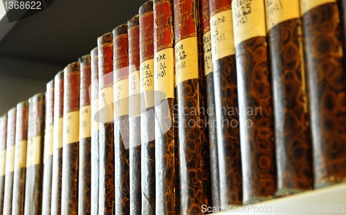 Image of old books in a library