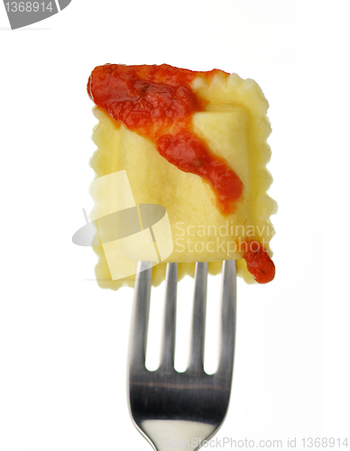 Image of ravioli  on a fork