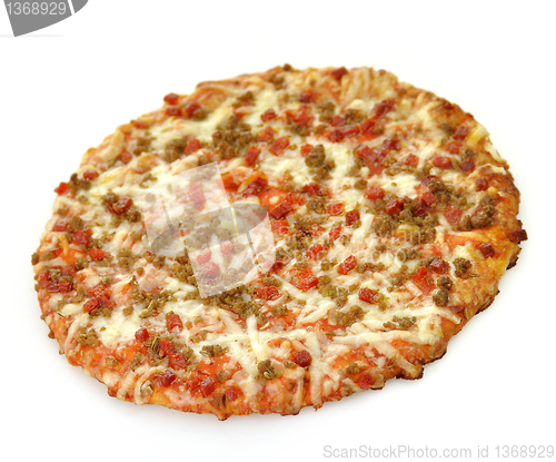 Image of mini pizza  with sausage and pepperoni 