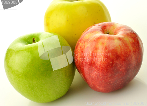 Image of green, red and yellow apples