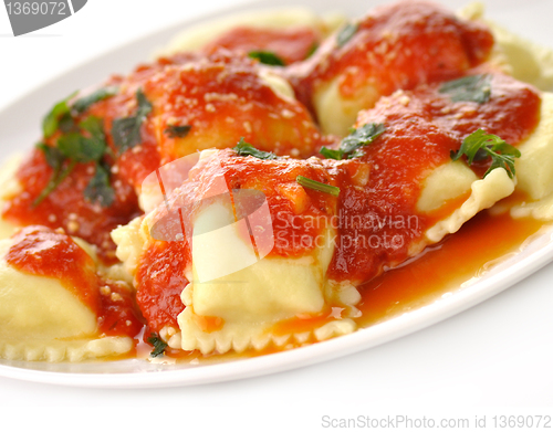 Image of Ravioli pasta with red tomato sauce