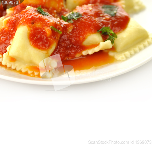 Image of Ravioli pasta with red tomato sauce 