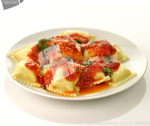 Image of Ravioli pasta with red tomato sauce 