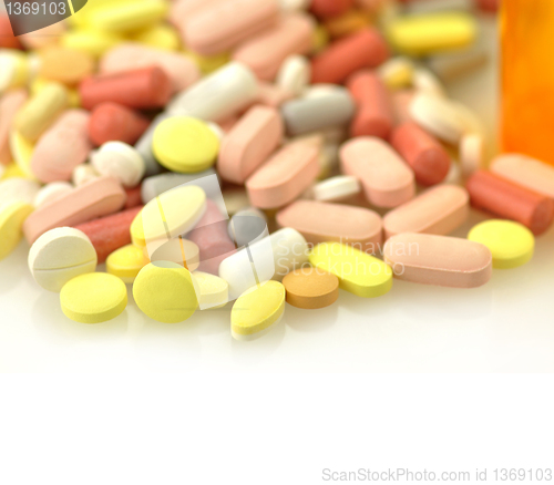 Image of Medicine bottles and pills close up