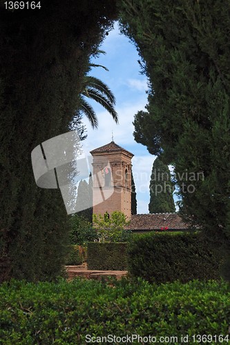 Image of Alhambra palace seen from Alhambra gardens