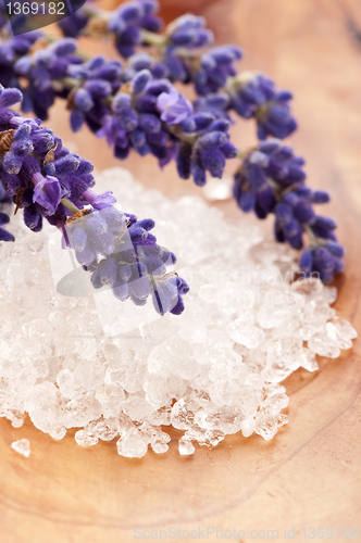 Image of Lavender flowers and the bath salt - beauty treatment 