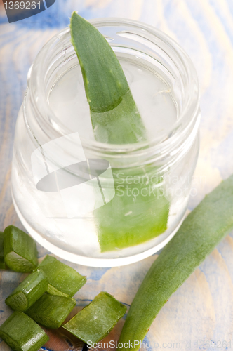 Image of aloe vera juice with fresh leaves