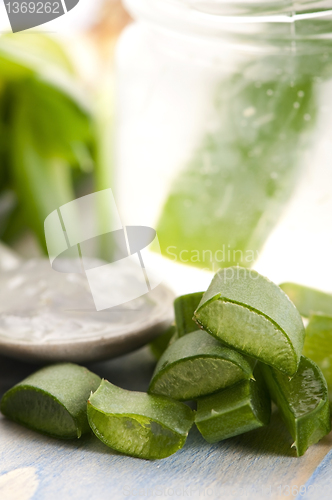 Image of aloe vera juice with fresh leaves