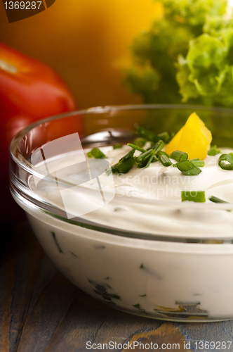 Image of Delicious cream cheese with chives and vegetables