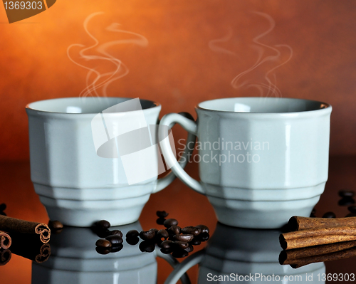 Image of two cups of hot coffee 