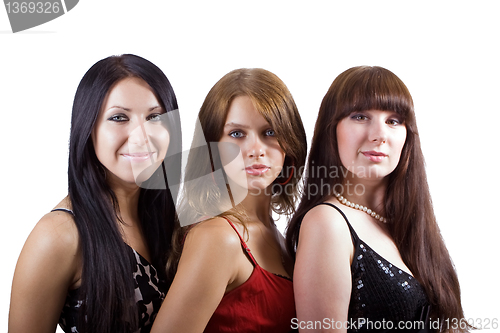 Image of Portrait of three beautiful young women. Isolated 2