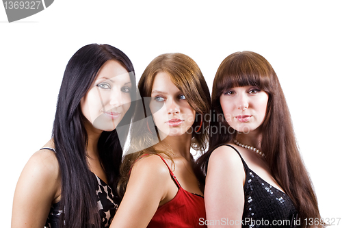 Image of Portrait of three beautiful young women. Isolated
