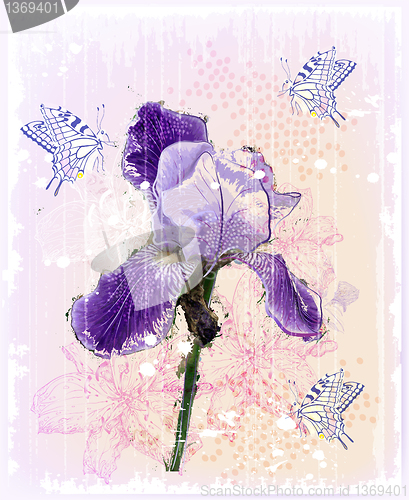 Image of grunge Illustration of  iris flower 