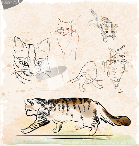 Image of vintage set of outline cats