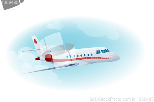 Image of passenger airplane in the cloudy  blue sky