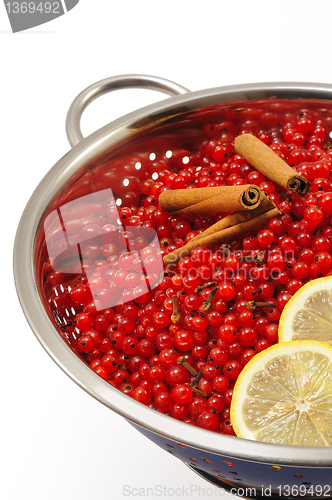 Image of Red currant berries and ingredients for making jam