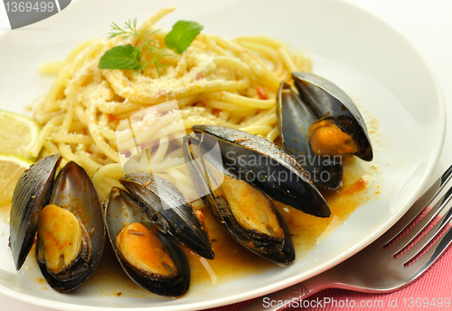 Image of mussels with spaghetti