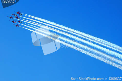 Image of airplanes on the blue sky 