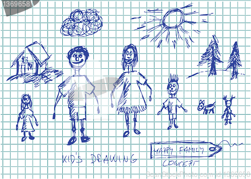 Image of hand drawn happy family concept 