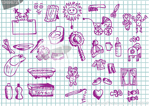 Image of hand drawn small baby objects