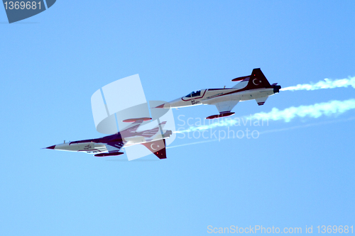 Image of airplanes on the blue sky 