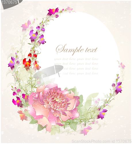 Image of Greeting card with peony. Illustration peony.