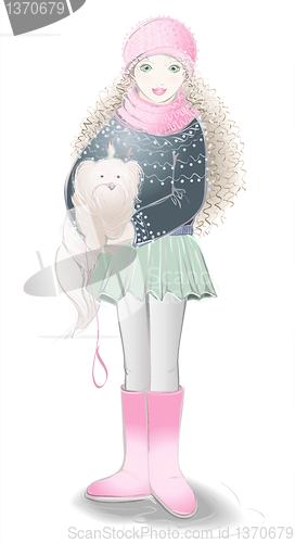 Image of Illustration  girl with a dog.