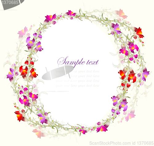 Image of Greeting card with bouquet a flowers. Beautiful decorative card with flowers. 