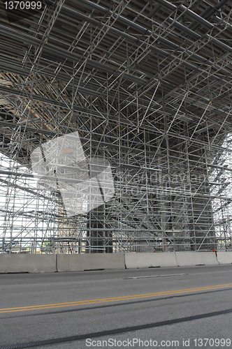 Image of Bridge repair with scaffolding.