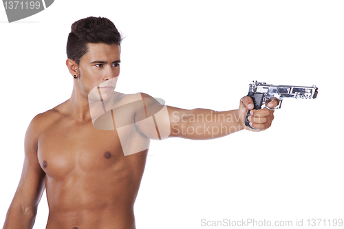 Image of Man aiming a handgun