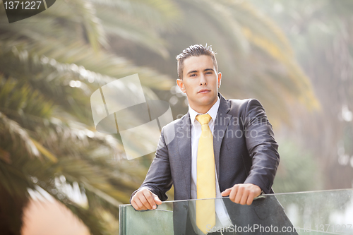 Image of Modern businessman at the office balcony