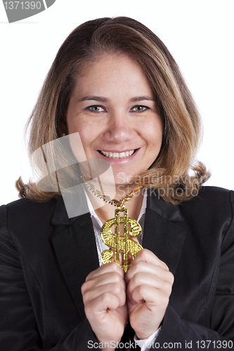 Image of Happy rich businesswoman