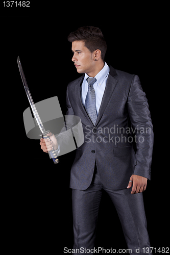 Image of Businessman holding a ninja sword