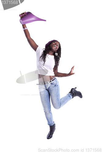 Image of Woman dancing with a watering can