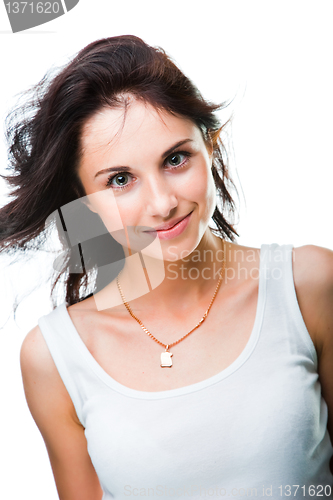 Image of Cute young woman on white