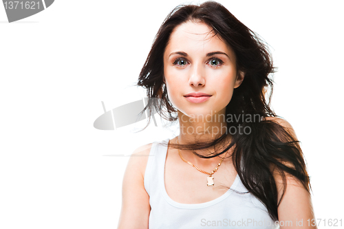 Image of Cute young woman on white