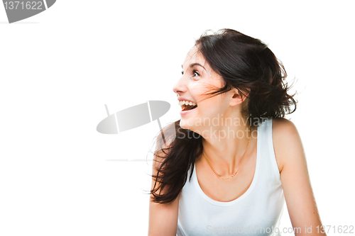 Image of laughing young woman on white
