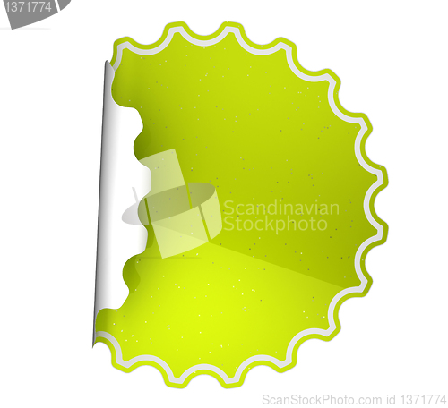 Image of Green spotted sticker or label over white 