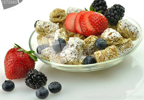 Image of Shredded Wheat Cereal with fruits and berries 