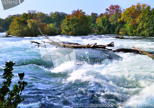 Image of mountain river rapids in autumn 