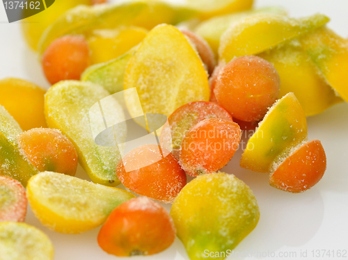 Image of frozen red and yellow tomatoes 