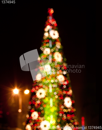 Image of Christmas tree with blurred lights