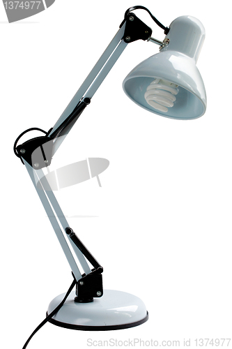 Image of White desk lamp with energy saving bulb