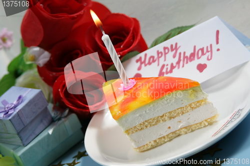 Image of cake with candle for birthday 