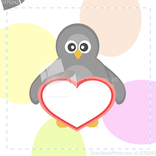 Image of cute vector penguins holding love heart card