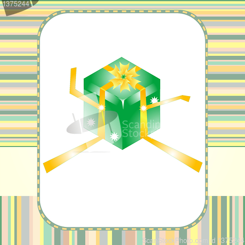 Image of green gift box with yellow bow card vector